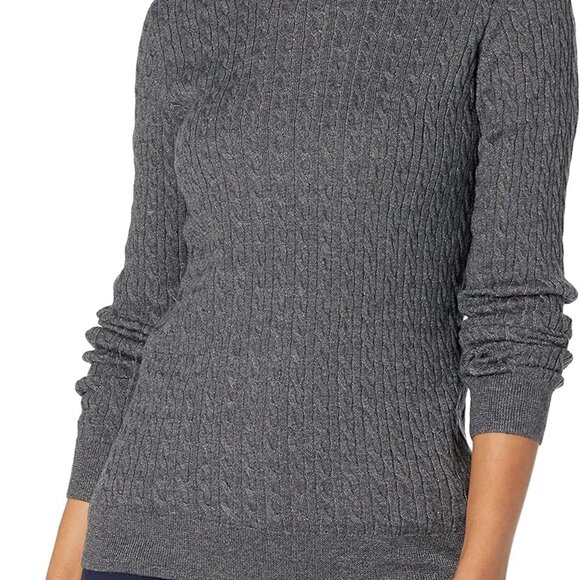 Women's Lightweight Long-Sleeve Cable Crewneck Sweater Available in Plus Size - Picture 1 of 6